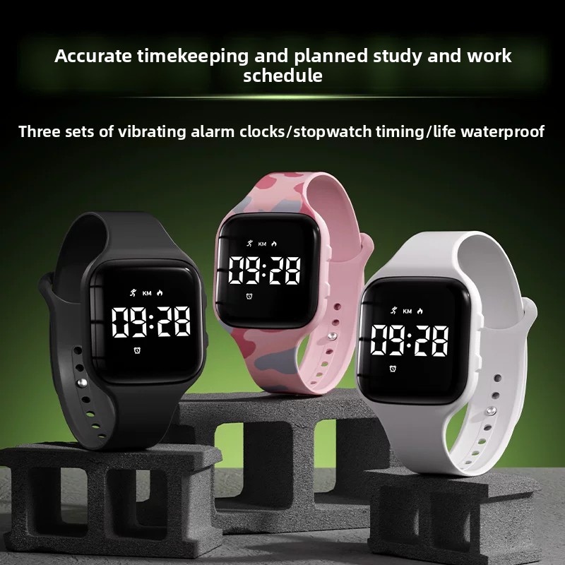 Smartwatch Watches For Kids - นาฬิกาอัจฉริยะสำหรับเด็กและวัยรุ่น นาฬิกาดิจิทัล LED ระบบสั่นและเสียงปลุกเงียบ กันน้ำสำหรับว่ายน้ำ พร้อมฟังก์ชันนับก้าวสำหรับกีฬาและวิ่ง