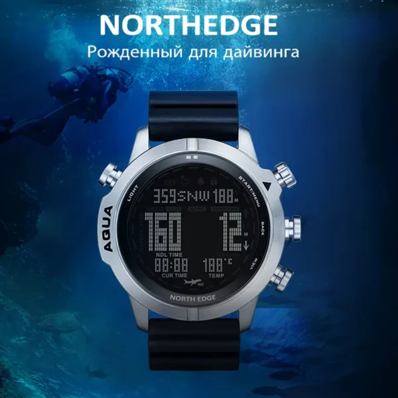 Altimeter Compass Watch - นาฬิกาดำน้ำคอมพิวเตอร์สำหรับผู้ชาย NORTH EDGE รุ่นมืออาชีพ สำหรับดำน้ำลึก แสดงค่า