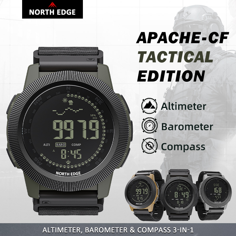 Altimeter Compass Watch - นาฬิกาดิจิทัลสำหรับผู้ชาย NORTH EDGE APACHE-CF เหมาะสำหรับกิจกรรมกลางแจ้งและกีฬา กันน้ำได้