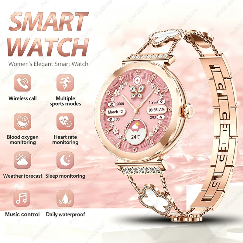 Watches Ladies Smartwatch - สมาร์ทวอทช์สีโรสโกลด์สำหรับผู้หญิง รุ่นปี 2026 รองรับการโทรผ่านบลูทูธ วัดอัตราการเต้นของหัวใจ ระดับออกซิเจนในเลือด