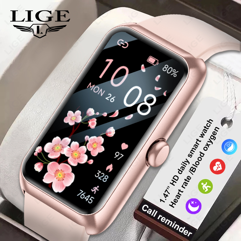 Watches Ladies Smartwatch - LIGE นาฬิกาสมาร์ทแฟชั่นใหม่สำหรับผู้หญิง หน้าจอสัมผัสเต็มรูปแบบ 1.47 นิ้ว พร้อมฟังก์ชั่นแจ้งเตือนสายเรียกเข้า